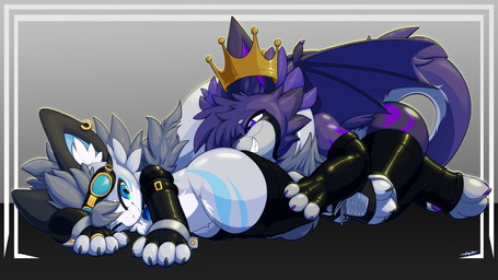 anthro armwear big_butt body_worship butt butt_grab butt_worship clothing crown duo ear_piercing elbow_gloves eyewear eyewear_on_head footwear glasses gloves goggles goggles_on_head hand_on_butt handwear headgear legwear male male/male piercing round_glasses smug stockings thick_thighs wings kavek_(artist) nero_the_nimbat novu_(warden006) novabeast