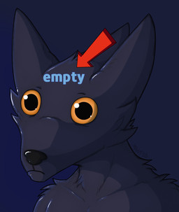 ambiguous_gender anthro close-up directional_arrow fur head_empty humor monotone_body orange_eyes pupils simple_background solo stare text wide_eyed sillywerwolf casualties:_unknown expie_(gunsawian) gunsawian digital_media_(artwork) hi_res
