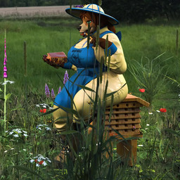 anthro boots claws clothing female flower food footwear grass hat headgear headwear honey_(food) plant shoes sitting solo bambookat arthropod bear bee hymenopteran insect mammal 1:1 3d_(artwork) animated digital_media_(artwork) hi_res huge_filesize loop short_playtime sound turntable_(animation) video