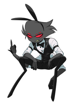 butler clothed clothing fake_ears fake_rabbit_ears gesture hand_gesture male middle_finger multi_eye simple_background solo white_background enaic31 hazbin_hotel hellaverse arackniss_(hazbin_hotel) arachnid arthropod demon humanoid spider absurd_res hi_res