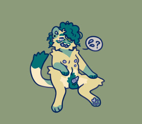 4_nipples animal_genitalia animal_penis anthro balls chibi ear_piercing ear_ring fangs feline_genitalia feline_penis fur genital_piercing genitals green_background green_body green_fur green_hair hair heterochromia male multi_nipple nipples nude pawpads paws penis piercing ring_piercing scrotum_piercing short_hair simple_background sitting solo teeth vomittmeat felid feline mammal 2021