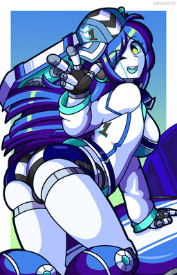 baseball_cap big_breasts blue_hair blue_tongue bottomwear breasts butt car cheek_stripes clothing dolphin_shorts female gesture gradient_background green_eyes hair hand_gesture hand_on_vehicle hat headgear headwear jacket long_hair looking_at_viewer machine one_eye_closed open_mouth presenting presenting_hindquarters robot_joints shorts simple_background smile solo text tongue topwear v_sign vehicle white_body monolith_tk midi_(monolithtk) animal_humanoid humanoid lagomorph lagomorph_humanoid leporid_humanoid mammal mammal_humanoid rabbit_humanoid robot robot_humanoid 2026 absurd_res artist_name hi_res shaded