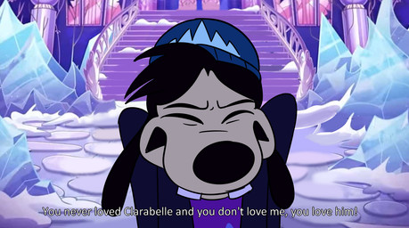 anthro bangs beanie big_nose black_body black_eyebrows black_fur black_hair black_nose blue_beanie blue_clothing blue_hat blue_headwear blue_jacket blue_topwear buckteeth building clothed clothed_male clothing cosplay crossover_cosplay dialogue door eyebrows front_view fur hair hat headgear headwear ice jacket male multicolored_body outside pillar purple_clothing purple_shirt purple_topwear sad screencap screencap_background shirt short_hair snow solo stairs tan_body tan_skin teeth text topwear two_tone_body window yelling insert-thenewbl-here disney goof_troop hellaverse helluva_boss max_goof octavia_(helluva_boss) canid canine canis domestic_dog mammal 2025 bust_portrait crossover digital_drawing_(artwork) digital_media_(artwork) english_description english_text flat_colors portrait