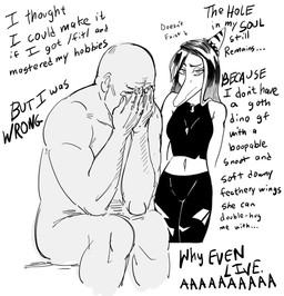 bodily_fluids crying depression duo female humor male male/female sitting tears text baalbuddy cavemanon_studios goodbye_volcano_high ko_op_(game_developer) snoot_game anon anon_(snoot_game) fang_(gvh) human mammal prehistoric_species pterosaur reptile scalie black_and_white english_text hi_res monochrome