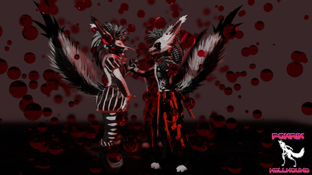 abstract_background alternative_fashion anthro bubble duo fight jester madness male male/male multicolored_body punk red_eyes split_personality pokrik pokrik_(pokrik_hellhound) rexouium 16:9 3d_(artwork) absurd_res blender_(artwork) digital_media_(artwork) hi_res widescreen