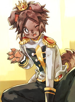 5_fingers alternate_species anthro biped brown_body brown_fur brown_hair claws clothed clothed_anthro clothed_male clothing crown cute_fangs epaulet fangs finger_claws fingerpads fingers floppy_ears folded_ears front_view fur furrification hair headgear male male_anthro one_eye_closed open_mouth open_smile pawpads simple_background sitting smile solo tail teeth wink miri nintendo pokemon nate_(pokemon) canid canine canis domestic_dog mammal 2023 digital_media_(artwork) hi_res