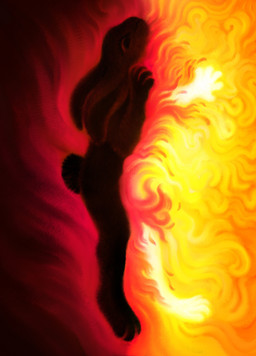 anthro digestion eyelashes female fire fur glowing internal nude solo vore warm ink-the-artist lagomorph leporid mammal rabbit 2025 absurd_res hi_res female_(lore)