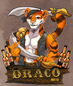 anthro blue_eyes brown_stripes clothed clothing ear_piercing ear_ring front_view fur glistening glistening_eyes holding_melee_weapon holding_object holding_sword holding_weapon looking_at_viewer male male_anthro markings melee_weapon open_clothing open_topwear orange_body orange_fur piercing ring_piercing solo striped_arms striped_markings striped_tail stripes sword tail tail_markings topwear weapon chumbasket dracorin felid mammal pantherine tiger 2013 dated half-length_portrait hi_res portrait