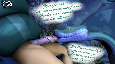 ambiguous_gender anthro bestiality coiling dialogue duo fellatio feral forest fur genitals green_body humanoid_genitalia humanoid_penis jungle male multicolored_body multicolored_fur nude_anthro nude_male oral penile penis plant restrained ringed_eyes sex submissive submissive_male tan_body tan_fur text tree two_tone_body two_tone_fur yellow_body yellow_fur psikokinetic sharkstuff_(modeler) warfaremachine_(modeler) nintendo star_fox the_jungle_book fox_mccloud kaa_(jungle_book) canid canine fox mammal python reptile scalie snake 16:9 2023 3d_(artwork) digital_media_(artwork) english_text hi_res source_filmmaker_(artwork) widescreen male_(lore)