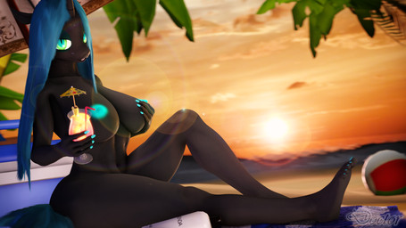 anthro anthrofied ball beach beverage breasts female hair hand_on_breast looking_at_viewer nipples nude palm_tree plant sand seaside solo sunset thick_thighs towel tree doctor-sfm friendship_is_magic hasbro my_little_pony queen_chrysalis_(mlp) arthropod changeling_(mlp) equid equine horse mammal pony 16:9 2018 3d_(artwork) 4k absurd_res digital_media_(artwork) hi_res source_filmmaker_(artwork) widescreen