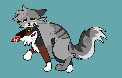 age_difference eye_contact feathers female feral feral_on_feral fur grey_body grey_fur looking_at_another male male/female older_male open_mouth penetration questionable_consent sex smile tail toony young young_female younger_penetrated tempestpaw warriors_(book_series) spottedleaf_(warriors) thistleclaw_(warriors) calico_cat domestic_cat felid feline felis mammal