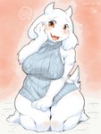 2017 3:4 anthro barefoot big_breasts biped blush boss_monster_(undertale) bottomless bovid breasts caprine clothed clothing colored_sketch embarrassed eyelashes feet female fur hand_on_cheek hi_res horn kame_3 kemono kneeling looking_at_viewer mammal meme meme_clothing open_mouth partially_clothed ribbed_clothing ribbed_sweater simple_background sketch solo sweater textured_clothing topwear toriel undertale undertale_(series) virgin_killer_sweater white_body white_fur