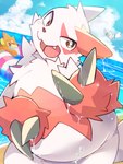 anthro beach belly blush claws duo fur looking_at_viewer male orange_body orange_fur overweight smile white_body white_fur night_owl_zz nintendo pokemon buizel generation_3_pokemon generation_4_pokemon pokemon_(species) zangoose 3:4 absurd_res hi_res