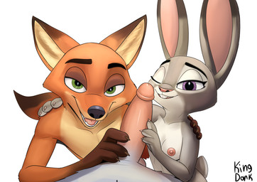 anthro anthro_on_anthro bisexual bisexual_male black_nose breasts erection female fur genitals grey_body grey_fur group male male/female male/male nipples nude nude_anthro nude_female nude_male penis pink_nose red_body red_fur smile trio kingdorkster disney zootopia judy_hopps nick_wilde canid canine fox lagomorph leporid mammal rabbit absurd_res hi_res