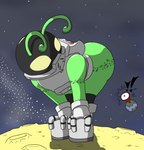 antennae_(anatomy) armor astronaut_suit big_butt boots butt clothed clothing footwear green_body green_skin headgear helmet male moon not_furry shoes simple_background solo spacesuit telescope macro710 thatweirdguy space_reggy alien humanoid mammal digital_media_(artwork)