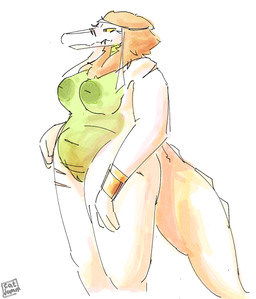 anthro big_tail blonde_hair breasts female genitals hair mane nipples overweight overweight_female scar solo tail vulva white_body yellow_sclera catjamn egyptian_mythology middle_eastern_mythology mythology ammit ammit_(catjamn) crocodilian reptile scalie hi_res