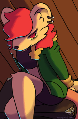 anthro black_bottomwear black_clothing black_shorts bomber_jacket bottomwear clothing crop_top ear_piercing ear_ring eye_bags eyeliner female fur green_clothing green_jacket green_topwear hair jacket looking_at_viewer makeup piercing pink_eyes pink_hair ring_piercing shirt shorts sitting sitting_on_speaker smile smirk solo speaker topwear wall_(structure) white_body white_fur wood wood_paneling wood_wall percybird mammal mouse murid murine rodent 2026 absurd_res clip_studio_paint_(artwork) digital_media_(artwork) hi_res signature trans_(lore) trans_woman_(lore)
