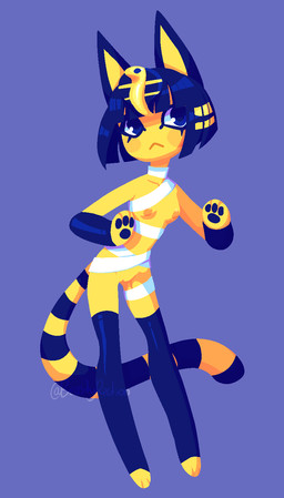 anthro armwear blue_hair breasts clothing egyptian female fur genitals hair legwear nipples simple_background skinny skinny_female small_breasts solo vulva yellow_body yellow_fur beastyrection animal_crossing nintendo ankha_(animal_crossing) domestic_cat felid feline felis mammal 2019 aliasing digital_media_(artwork) hi_res lineless
