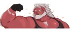 anthro biceps body_hair chest_hair clothing flexing fur hair male mature_male muscular muscular_anthro muscular_male pecs red_body red_fur shirt snout solo tank_top topwear white_hair shyybuchi mihoyo zenless_zone_zero big_daddy_(zenless_zone_zero) absurd_res hi_res