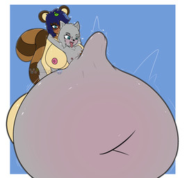 abdominal_bulge anal anal_penetration anthro areola balls big_balls big_breasts big_penis blush bodily_fluids breasts brown_body brown_fur cum cum_inflation cum_inside duo ejaculation erection excessive_cum excessive_genital_fluids fur genital_fluids genitals gynomorph hair huge_balls huge_breasts huge_penis humanoid_genitalia humanoid_penis hyper hyper_balls hyper_genitalia hyper_penis inflation intersex intersex/male male male_penetrated nipples nude open_mouth outline penetration penis sex simple_background size_difference smile tail tongue wide_hips ashley432 alicia_(ashley432) syris_strong canid canine hybrid mammal raccoon_dog tanuki absurd_res colored digital_media_(artwork) hi_res shaded signature watermark