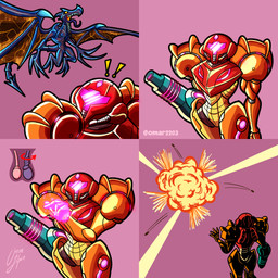 arm_cannon armor ballbusting balls blue_body blue_scales cock_and_ball_torture directional_arrow duo explosion female feral forehead_gem gem genital_torture genitals machine male membrane_(anatomy) membranous_wings open_mouth power_armor power_suit psychic_powers scales sharp_teeth simple_background teeth telekinesis testicular_torsion tongue tongue_out wings omar220300 metroid mythology nintendo ridley samus_aran alien dragon human mammal mythological_creature mythological_scalie scalie 1:1 absurd_res comic hi_res
