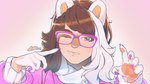 anthro clothing eyewear female glasses hair looking_at_viewer multicolored_hair one_eye_closed simple_background solo two_tone_hair wink luxar92 dandee_(character) felid lion mammal pantherine 16:9 hi_res widescreen