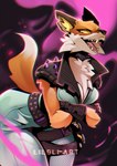 anthro belt clothing crossed_arms crossgender female fox_tail fur gloves green_clothing green_suit handwear jumpsuit latex male mtf_crossgender orange_body orange_fur smile smirk solo straps suit teeth tongue white_body white_fur yellow_eyes liloli_(artist) epic_games fortnite fennix_(fortnite) canid canine fox mammal red_fox true_fox