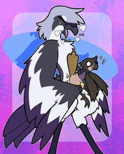 abstract_background ambiguous_gender anthro anthro_on_feral beak bestiality black_beak black_wings blush blush_lines breath brown_body claws cloacal cloacal_penetration collar duo feathers feral genitals holding_leg legband living_condom male male/ambiguous open_mouth panting penetration penis pink_penis size_difference standing tail tail_feathers tapering_penis text text_on_collar white_body wing_claws wings x-ray_view otterjunk birdie_(canadabirdie) birdpathy avian bird black-capped_chickadee chickadee great_grey_shrike oscine passerine tit_(bird) absurd_res digital_drawing_(artwork) digital_media_(artwork) hi_res