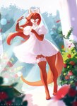 anthro blush bride clothed clothing detailed_background dress eyes_closed femboy flower fur garden hair juliet(somerse) male open_mouth outside petals plant red_hair ring rose_(flower) smile solo tail veil wedding wedding_dress hackainax kangaroo macropod mammal marsupial digital_media_(artwork) hi_res