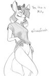 anthro antlers bottomless clothed clothing eyes_closed female genitals horn pussy shirt solo standing t-shirt topwear trashtikko milly_(millydeer) deer mammal greyscale monochrome portrait sketch three-quarter_portrait