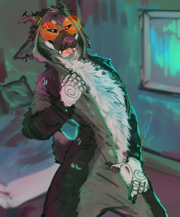 animal_genitalia anthro bedroom clothing erection genitals grin horn kigurumi male onesie penis sheath smile solo tail tongue tongue_out underwear undressing yamithaboi deadlock_(game) valve billy_(deadlock) bovid caprine goat hyena mammal absurd_res hi_res