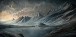 2022 ambiguous_gender cloud dated digital_media_(artwork) feral fur ice lake landscape light mountain outside reflection signature sky solo sunlight tail tail_tuft tuft vaeraf_(villiedoom) villiedoom walking white_body white_fur