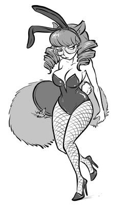 breasts bunny_costume clothing costume drill_curls eyewear fake_ears fake_rabbit_ears female fishnet_clothing fishnet_legwear fluffy fluffy_tail footwear glasses grumpy hair high_heels legwear shoes solo tail lucidlemon_(artist) casimira_(orannis0) animal_humanoid humanoid mammal mammal_humanoid rodent rodent_humanoid sciurid sciurid_humanoid tree_squirrel_humanoid absurd_res hi_res monochrome sketch