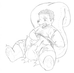 bottomwear bulge clothing featureless_crotch male nullo pants plush_stuffing plushie seam_(sewing) shirt simple_background snout solo tongue tongue_out topwear transformation white_background kyrio animate_inanimate human humanoid living_plushie mammal mephitid skunk hi_res monochrome