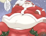 anthro belly big_belly bulge christmas_clothing christmas_headwear clothing hat headgear headwear holidays kemono male night obese obese_male outside overweight overweight_male santa_hat sitting solo text hamatnk christmas lifewonders tokyo_afterschool_summoners santa_claus sitri_(tas) domestic_cat felid feline felis mammal 2022 hi_res japanese_text translated