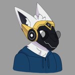 anthro blue_clothing blue_hoodie blue_topwear clothing ear_tuft eyewear fur glasses hoodie machine male neck_tuft simple_background smile solo topwear tuft white_body white_fur panaxlad eniac_(panaxlad) protogen 1:1 hi_res icon