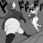 anthro big_breasts big_butt breasts butt clothing costume duo female huge_breasts huge_butt wings kuge jojo's_bizarre_adventure paila_(kuge) piku_(kuge) caviid guinea_pig lagomorph leporid mammal rabbit rodent 1:1 hi_res meme monochrome