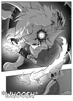 anthro black_sclera blood bodily_fluids clothed clothing fire magic magic_user male simple_background solo text kifyun2 kif_yppreah canid canine fox mammal absurd_res black_and_white comic hi_res monochrome