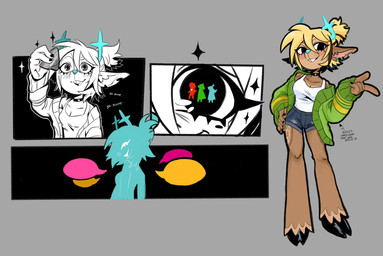 anthro antlers big_pupils black_collar black_hooves black_nails blonde_hair blue_antlers blue_nose blush blush_lines bottomwear breasts brown_body brown_fur brown_hair buckteeth claws cleavage closed_smile clothed clothed_anthro clothed_female clothing cloven_hooves collar colored_nails comic_panel crystal denim denim_bottomwear denim_clothing denim_shorts ear_piercing eyebrows eyelashes female female_anthro finger_claws fingers freckled_legs freckled_shoulders freckled_thighs freckles fully_clothed fully_clothed_anthro fully_clothed_female fur glass green_clothing green_sweater green_topwear grey_background hair hair_bun hand_on_hip heartbeat highlights_(coloring) holding_object hooves horn jewelry long_ears looking_aside looking_at_object male markings mole_(marking) mole_under_eye mouth_closed multicolored_hair nails offscreen_character pattern_clothing pattern_sweater pattern_topwear piercing pink_inner_ear pupils ring_piercing shirt short_hair shorts silhouette simple_background smile solo_focus sound_effects sparkles striped_clothing striped_sweater striped_topwear stripes sweater tank_top teeth topwear two_tone_hair white_clothing white_shirt white_tank_top white_topwear rheali deltarune undertale undertale_(series) asriel_dreemurr dess_holiday friend_(deltarune) kris_(deltarune) noelle_holiday bovid caprine deer goat human mammal new_world_deer reindeer shadow_creature hi_res multiple_scenes