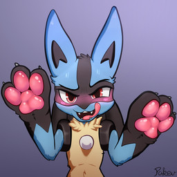 3_fingers ambiguous_gender anthro big_hands blush chest_spike claws fingers front_view fur glistening glistening_pawpads gradient_background grey_background leg_markings licking licking_lips licking_own_lips markings multicolored_body multicolored_fur neck_tuft open_mouth pawpads paws pink_pawpads red_eyes simple_background socks_(marking) spikes spikes_(anatomy) tongue tongue_out tuft white_claws pakev nintendo pokemon canid canine generation_4_pokemon lucario mammal pokemon_(species) 1:1 absurd_res hi_res signature