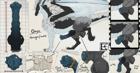 accessory animal_genitalia ball_tuft balls black_body blue_penis bodily_fluids claws cock_ring cum cum_in_container cum_on_ground feral furgonomic_piercing furgonomics genital_fluids genital_focus genital_piercing genitals grey_balls jewelry knot knotted_penis male male_feral mane membrane_(anatomy) membranous_wings multicolored_penis penis penis_accessory penis_focus penis_jewelry penis_tip piercing quadruped raised_leg scuted_arms scutes sheath sheath_piercing solo text toe_claws tuft urethra wings zweikopfeinhorn mythology onyx_(lorreck) dragon mythological_creature mythological_scalie scalie english_text handwritten_text hi_res model_sheet