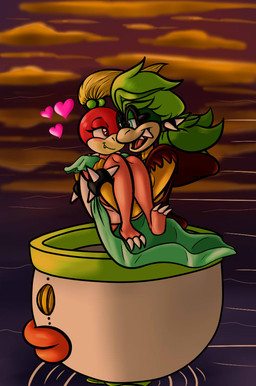 anthro blue_eyes brown_eyes female heart_symbol male renee-moonveil mario_bros nintendo iggy_koopa koopaling pom_pom_(mario) boom_boom dragon_koopa koopa scalie 2015