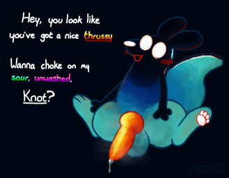 animal_genitalia animal_penis balls big_penis blue_body blush blush_stickers bodily_fluids canine_genitalia canine_penis dark_body dialogue dirty_talk dripping erection feral genital_fluids genitals highlighted_text knot looking_at_viewer male musky_penis open_:3 open_mouth open_smile oral_request pawpads penis precum precum_drip question requesting sex_request smile solo spread_legs spreading talking_to_viewer text white_pawpads pincoosh rain_world videocult inv_(rain_world) mammal slugcat digital_media_(artwork) english_text signature
