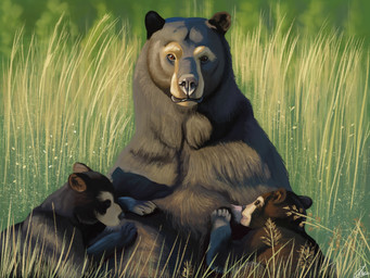 ambiguous_gender black_body black_fur brown_body brown_eyes brown_fur feral fur grass group plant quadruped trio young agustindiazart bear mammal short-faced_bear 2023 4:3 hi_res mother_(lore) mother_and_child_(lore) parent_(lore) parent_and_child_(lore)