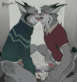 5_fingers anthro athletic athletic_anthro athletic_male biped black_ear_tips black_eyebrows black_spots blush bodily_fluids bottomless bottomless_anthro bottomless_male breath briefs butt cheek_tuft circumcised claws clothed clothing collared_shirt countershading crooked_whiskers crouching cum cum_on_underwear cum_string cumshot dipstick_ears dipstick_tail dripping duo ear_markings ejaculation erection eyebrows eyes_closed facial_markings facial_tuft fangs fingers fur genital_fluids genitals glans grey_body grey_fur hair hand_on_leg hand_on_penis head_markings humanoid_genitalia humanoid_penis inner_ear_fluff kissing kneeling leaning looking_at_another looking_pleasured male male/male markings masturbation multicolored_body multicolored_ears multicolored_fur narrowed_eyebrows neck_tuft open_mouth orgasm penile penile_masturbation penis pink_nose plantigrade polo_shirt pubes saliva saliva_drip saliva_string shirt shirt_only short_tail simple_background smile spikes spots spread_legs spreading sweater sweater_only tail tail_markings teeth text tongue tongue_out topwear topwear_only tuft underwear vein veiny_penis wet wet_clothing whiskers white_body white_fur murizy disney echo_(game) echo_(series) echo_project zootopia pawbert_lynxley tj_hess canada_lynx felid feline lynx mammal 2025 colored crossover digital_drawing_(artwork) digital_media_(artwork) english_text hi_res watermark