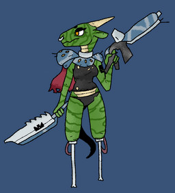 amputee anthro armor biped black_clothing breasts clothing disability eyelashes facial_piercing female green_body green_scales gun holding_gun holding_melee_weapon holding_object holding_ranged_weapon holding_sword holding_weapon horn markings melee_weapon multicolored_body multicolored_scales nose_piercing nose_ring orange_eyes piercing prosthetic prosthetic_leg prosthetic_limb ranged_weapon ring_piercing scale_markings scales septum_piercing septum_ring solo sword topwear two_tone_body two_tone_scales underwear weapon white_body white_horn white_scales squablodecomplash grineer_(squablodecomplash) kobold scalie 2020