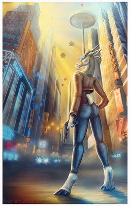 city crowd cyberpunk future group gun handgun hooves pistol ranged_weapon science_fiction silhouette solo_focus weapon brushfire antelope bovid gazelle mammal 2020 hi_res