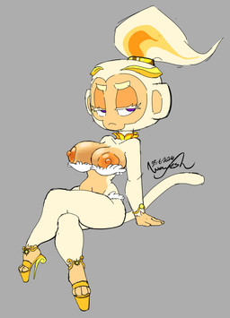 anthro areola bare_breasts big_breasts breasts clothed clothing curvy_figure female footwear fur hair high_heels navel nipples orange_body orange_fur ponytail purple_eyes red_body red_fur shelf_bra shoes skimpy solo tan_body unimpressed white_body white_fur wayesh bloons_tower_defense ninja_kiwi adora_(bloons) haplorhine mammal monkey primate hi_res signature