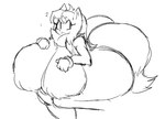 2_tails anthro big_breasts big_butt black_eyes breasts butt clothing eyelashes female gloves hair handwear huge_breasts huge_butt long_hair long_tail multi_tail simple_background solo tail thick_tail thick_thighs white_background trashybag sega sonic_the_hedgehog_(series) fan_character canid canine fox mammal monochrome