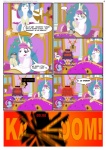 bed blindfold bomb clock comic dialogue english_text equid equine explosives feathered_wings feathers female feral friendship_is_magic furniture hasbro hi_res horn mammal melee_weapon my_little_pony mythological_creature mythological_equine mythology pixelkitties princess princess_celestia_(mlp) royalty starswirl_the_bearded_(mlp) sword text weapon white_body white_feathers winged_unicorn wings